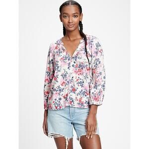 Gap Women's Cotton Rayon Floral V-Neck Peasant 3/4 Sleeve Blouse Size XS